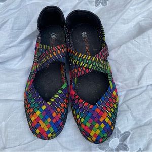 Bernie Mev Margo Mary Jane colorful weave woven multi rainbow Flats Shoes 6 5.5